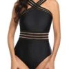 Comfy Shoulder Strap Crisscross One Piece Swimsuit-Black