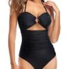 Women Cutout One Piece Swimsuits Tummy Control High Waisted Halter Bathing Suit