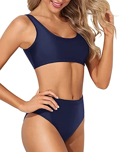 High Waisted Bikini Bottom High Waisted Bathing Suit Bottoms-Navy Blue - Image 3