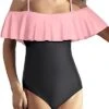 Padded Bra Off Shoulder One Piece Swimsuit For Women-Pink And Black