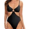 Women One Piece Mesh Swimsuit High Neck Halter Cutout Monokini Swimwear-Black