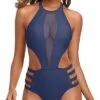 Elegantly Highlighting Curve Sexy One Piece Bathing Suit For Women-Blue