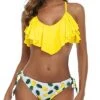 Two Piece Bikini Cross Back Ruffled Bikini For Women-Yellow Pineapple