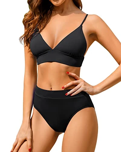 Sexy High Waisted Bikini Set Two Piece Triangle Bathing Suits-Black - Image 3