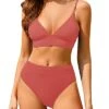 Trendy High Waisted Bikini Set Two Piece Triangle Bathing Suits For Ladies-Red
