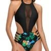 Attractive Cutout Strap Design Sexy One Piece Bathing Suit For Women-Black Pineapple