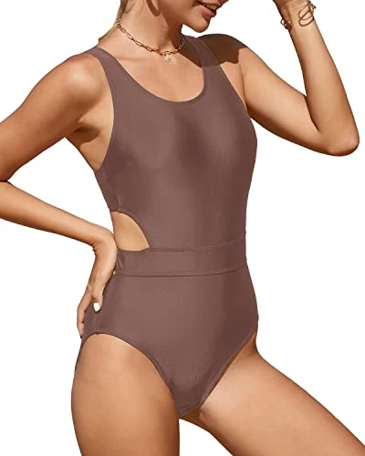 Stylish Teen Girls Tummy Control Cutout Monokini-Light Brown - Image 3