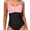 Women Tummy Control One Piece Swimsuits Halter Vintage Swimwear