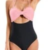 Women's Tummy Control Ruched High Waisted Swim Shorts Bikini Bottom-Pink And Black