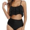 Adjustable Spaghetti Straps Bikini High Waisted Ruched Bottom-Black