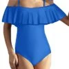Tropical Long Torso Ruffled One Piece Swimwear-Light Blue