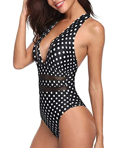 Supportive Padded Push Up Long Torso Swimsuit-Black Dot - Image 4