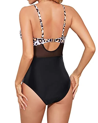 Women's Push Up One Piece Swimsuits Cutout Mesh Front Cross Swimwear - Image 2