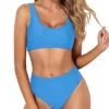 Hides Your Tummy Two Piece Scoop Neck Bikini For Long Torso-Blue