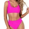 Cheeky High Waisted Bathing Suit Crop Top High Cut Swimsuit-Neon Pink