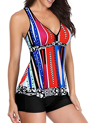 Look Chic And Trendy Women's Tankini Tops And Shorts-Black Tribal - Image 3