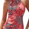 Halter Bathing Suit Tops Backless Swim Tank Top-Red Floral
