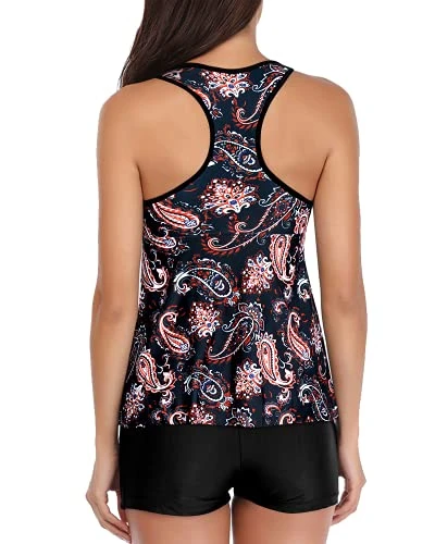 Two Piece Swimsuit Racerback Top & Padded Bras For Tummy Slimming-Black Tribal - Image 3