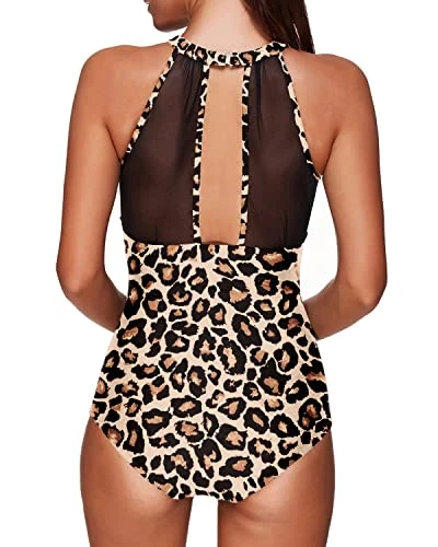 Alluring Mesh Push-Up One Piece Swimsuit For Women-Leopard - Image 2