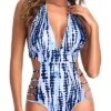 One Piece Bathing Suit Sexy One Piece Swimsuits-Blue Tie Dye