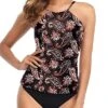 Sexy High Neck Ruched Tankini Swimsuit For Women-Black Tribal