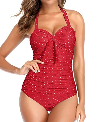 Tummy Control Swimsuits For Women Halter Bathing Suits For Women-Red Dot - Image 2