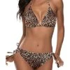 Adjustable Ties Women Two Piece Halter Bikini-Leopard
