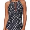 Ruched Monokini See-Through Mesh Women One Piece Swimsuit-Black Dot