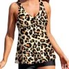 Removable Padded Push Up Tankini Tops Shorts And Boyshorts-Black And Leopard