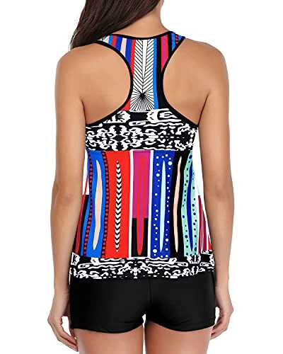 Look Chic And Trendy Women's Tankini Tops And Shorts-Black Tribal - Image 2