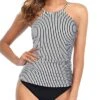 Tummy Control Two Piece Tankini Bathing Suit-Black And White Stripe