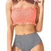 Tropical Vacation Two Piece Bikini Set Ruffled Bikini-Coral Pink Stripe