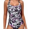 High Waisted Swimsuits Halter Vintage Swimwear-Purple Flowers
