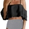 Flattering Two Piece Swimsuit For Women High Waisted Bikini Bottoms-Black Stripe