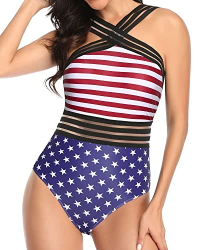 Bathing Suit Front Crossover Swimwear Crisscross One Piece Swimsuit-National Flag - Image 2
