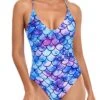 One Piece Scoop Neck High Cut Swimsuits Retro Criss Cross Swimwear