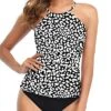 Attention-Grabbing High Neck 2 Piece Tankini Swimsuits For Women-Black And Leopard