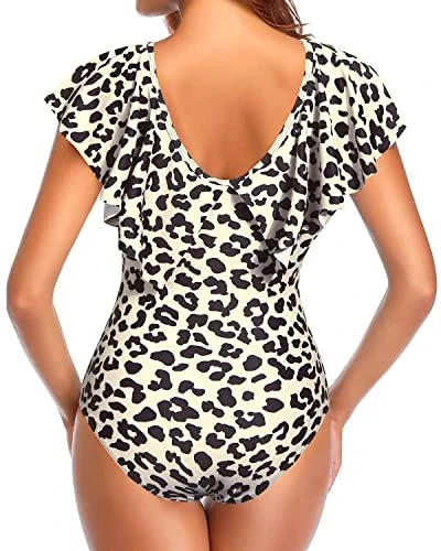 Push Up Flounce Sleeve V Neck One Piece Swimsuit-Leopard - Image 2