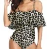 Modest Coverage Push Up Bras 1 Piece Swimsuits For Women-Leopard