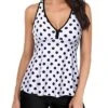 Tummy Slimming Bathing Suit Tankini Top & Shorts For Padded Push Up-Black Dot