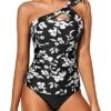 Supportive Padded Bra 2 Piece Tankini Bathing Suits For Women Shorts-Black Floral