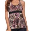 Tummy Control Tankini Swimsuits Flowy Shorts For Women-Brown Print