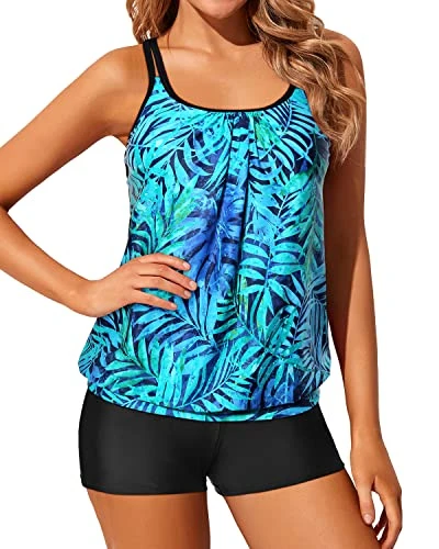 Two Piece Tankini Swimsuits Blouson Modest Swim Top Boyshort Blouses Bathing Suits - Image 4