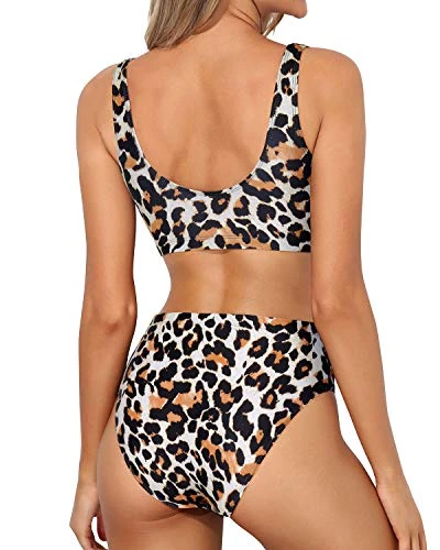 Sporty High Waisted Bikini Two Piece Swimsuit For Juniors-Leopard - Image 3