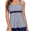 Chic Flowy Tankini Sets Shorts For A Beach Vacation-Blue White Stripe