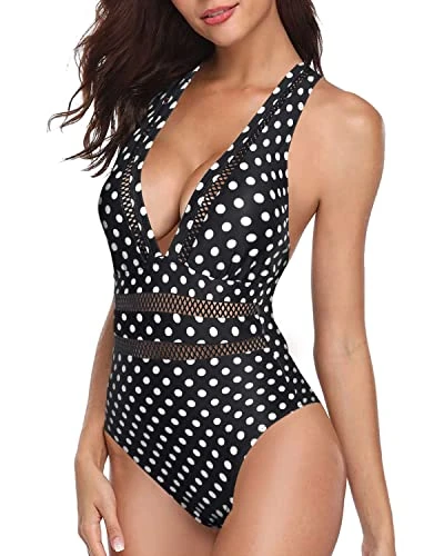Supportive Padded Push Up Long Torso Swimsuit-Black Dot - Image 3
