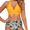 Two Piece Bikini Swimsuits Removable Padding Women's Bikini Swimsuits-Yellow Floral