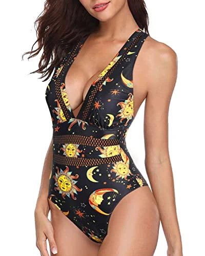 Stunning See-Through One Piece Swimsuits Bathing Suit-Black Sun And Moon - Image 3