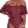 Strapless Lace-Up Women Sexy One Piece Swimwear-Red Leopard