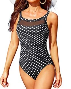 Vintage Tummy Control U Back One Piece Swimsuits-Black Dot